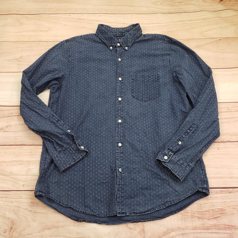 American Eagle Shirt Mens XL Blue Slim Fit Button Down‎ Denim Chambray Casual